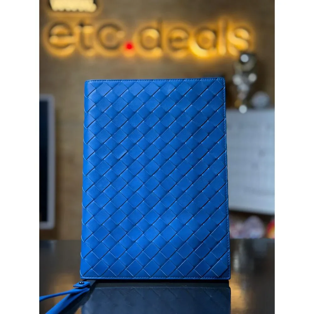 Bottega Veneta Intrecciato Blue Leather Document Case Clutch Wristlet